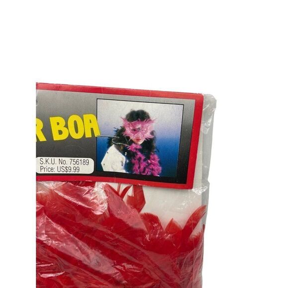 Vintage Red Feather Boa Spencer Gifts 1988 Fright Stuff Dress Up Costume NOS - Picture 2 of 5